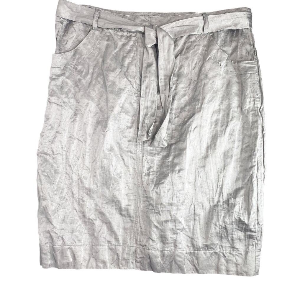 Eileen Fisher Metallic Silver Crinkle Pencil Skirt Medium
